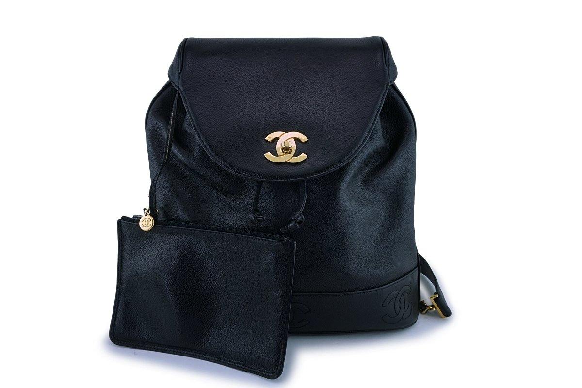 Rare Chanel Vintage Black Caviar Backpack Bag 24k GHW 3QZ