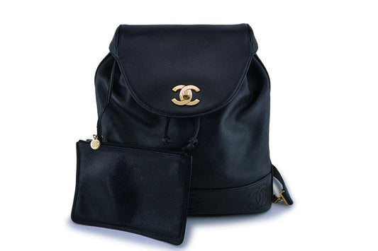 Rare Chanel Vintage Black Caviar Backpack Bag 24k GHW 3QZ