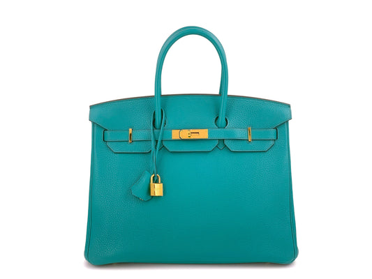 Hermes Birkin 35 Bleu Paon Togo Calfskin Blue-Green Tote Bag 24k GHW