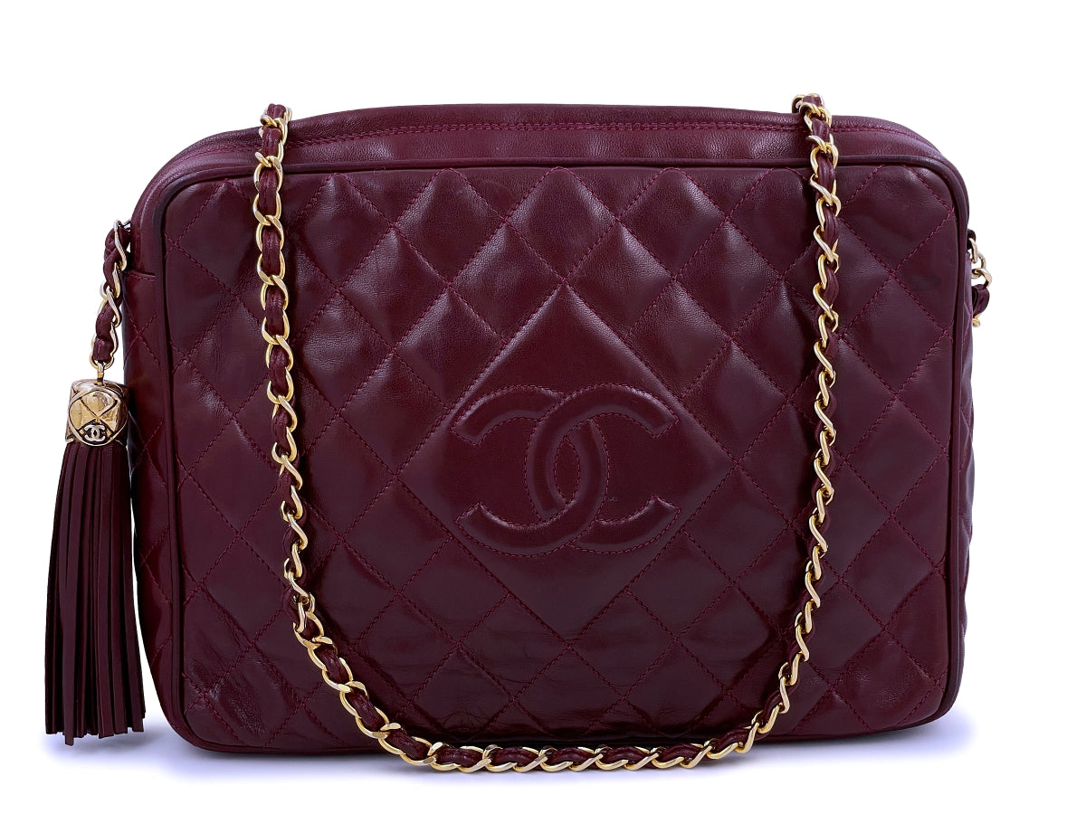 Chanel Vintage Large Classic Wine Red Burgundy XL Large Camera Bag