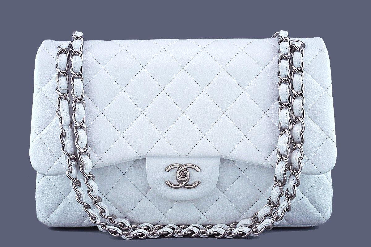 Chanel White Caviar Jumbo 2.55 Classic Double Flap Bag SHW