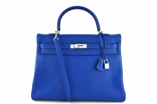Hermes Sapphire Fjord Kelly, 35cm Blue Sapphir PHW Bag B82