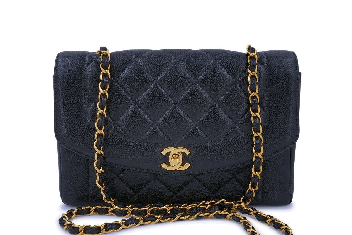 Chanel Vintage Black Caviar Classic Diana Bag Pocket 24k GHW