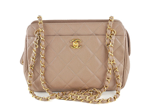Chanel Taupe Beige Caviar Quilted Classic Camera Case CC Pocket Bag