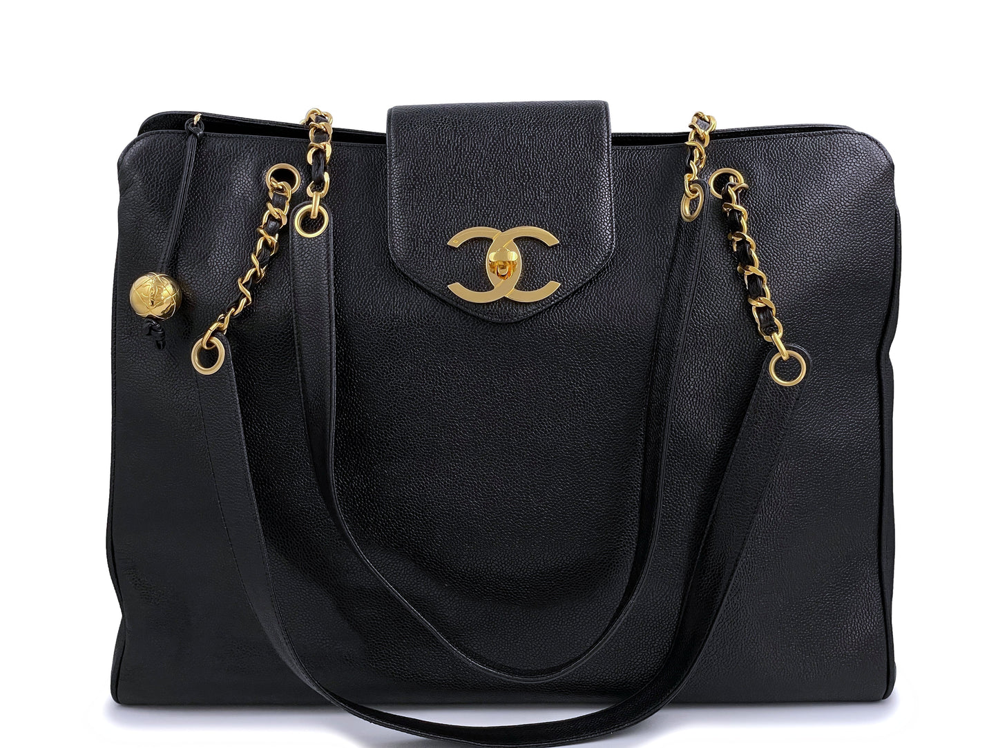 Chanel Vintage 1995 Caviar Weekender Supermodel XL Shopper Tote Bag 24k GHW Black POV