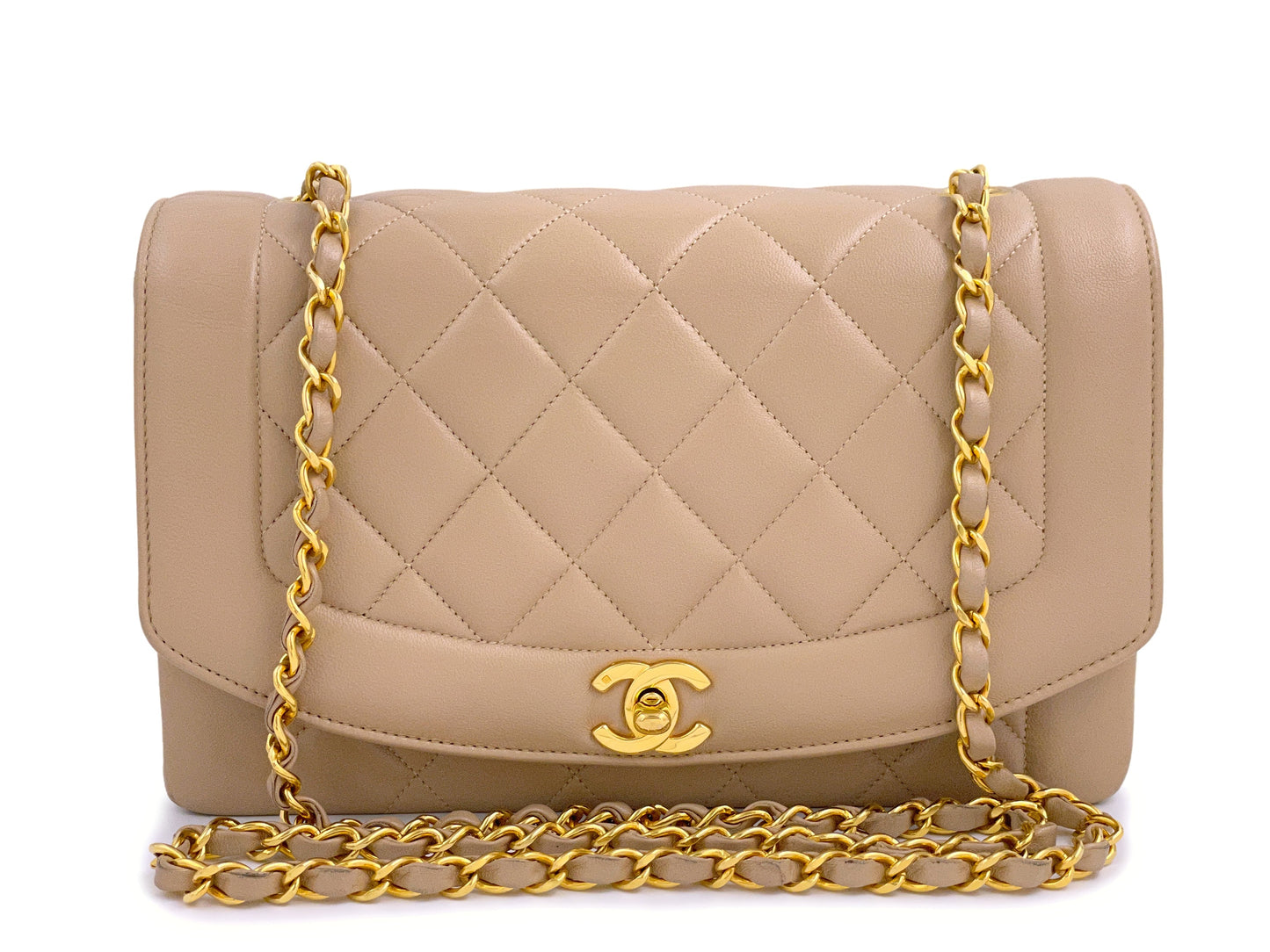 Chanel 1991 Vintage "Milk Tea" Beige Diana Flap Bag Medium 24k GHW