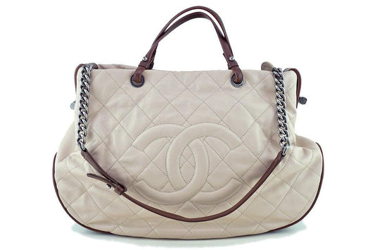 Chanel Light Taupe Beige Soft CC Quilted Convertible Tote Bag