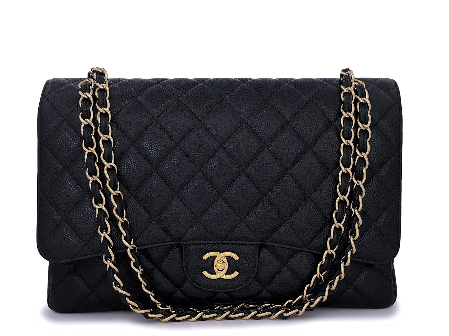 Chanel Black Caviar Maxi Classic Single Flap Bag GHW