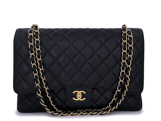 Chanel Black Caviar Maxi Classic Single Flap Bag GHW