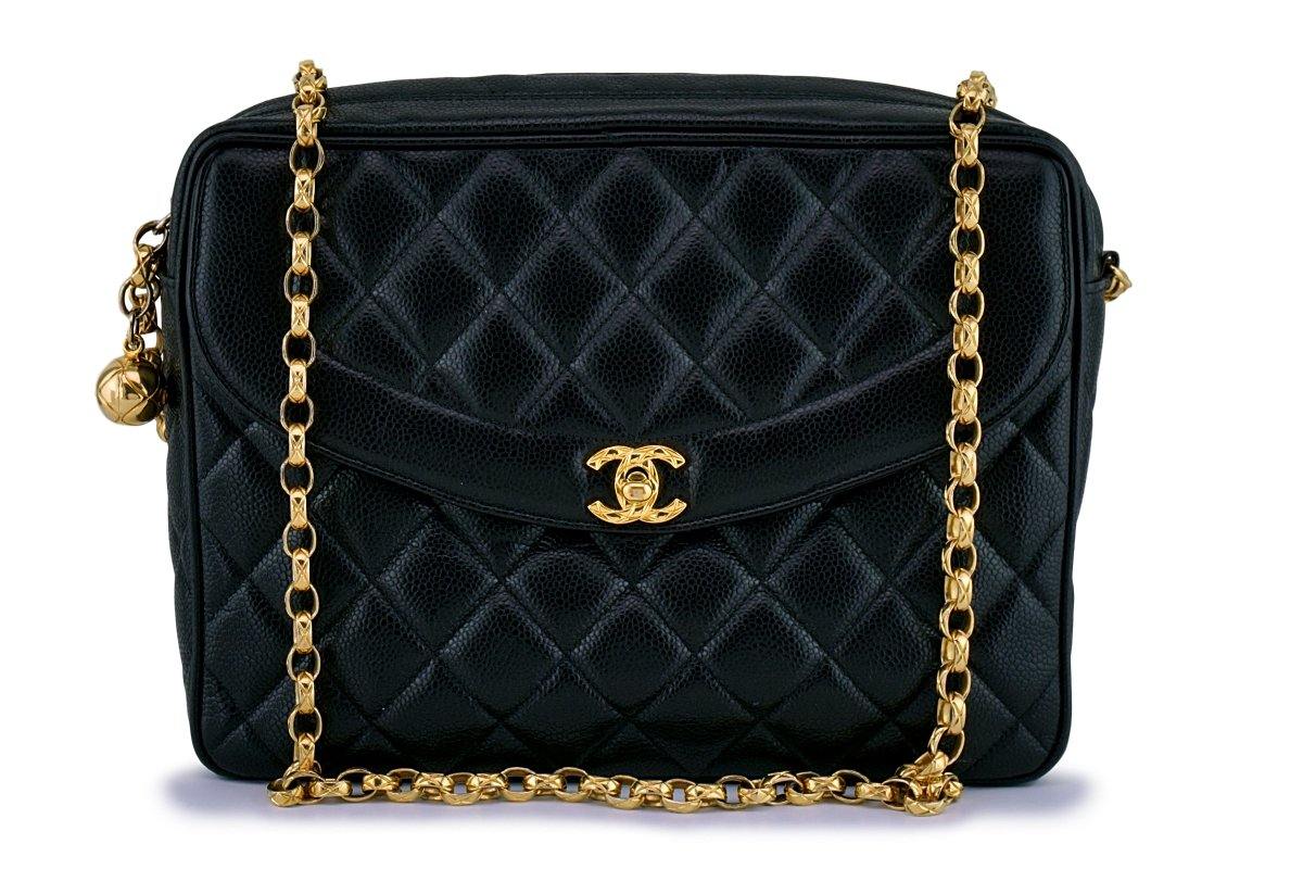 Chanel Vintage Black Caviar Classic "Flap" Camera Case Bag 24k GHW