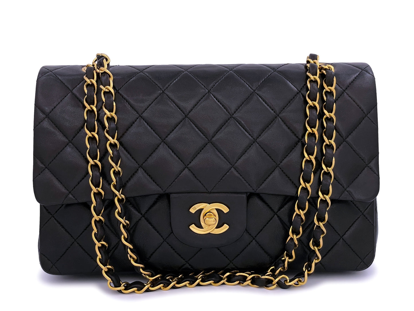 Chanel 1994 Vintage Black Medium Classic Double Flap Bag 24k GHW Lambskin