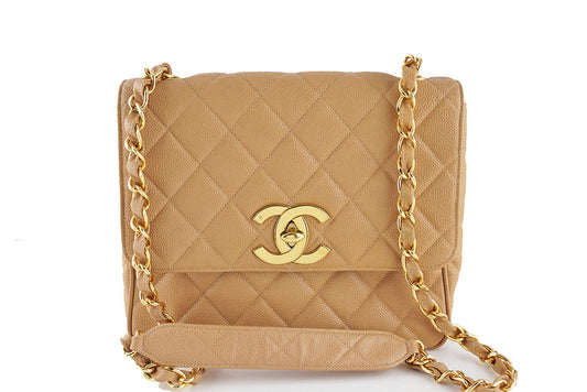Chanel Caviar Beige Quilted Vintage Square Classic Flap Bag