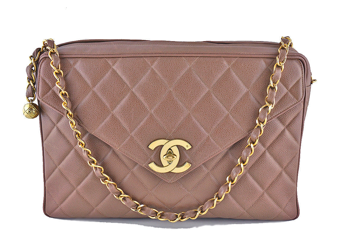 Chanel Taupe Brown Vintage Caviar Jumbo Giant Flap Classic Camera Bag