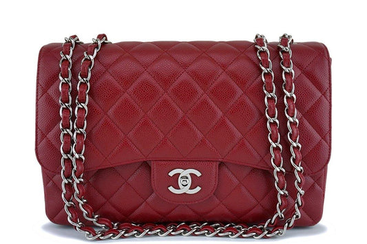 Chanel Red Caviar Large Jumbo Classic Flap Bag SHW HEP
