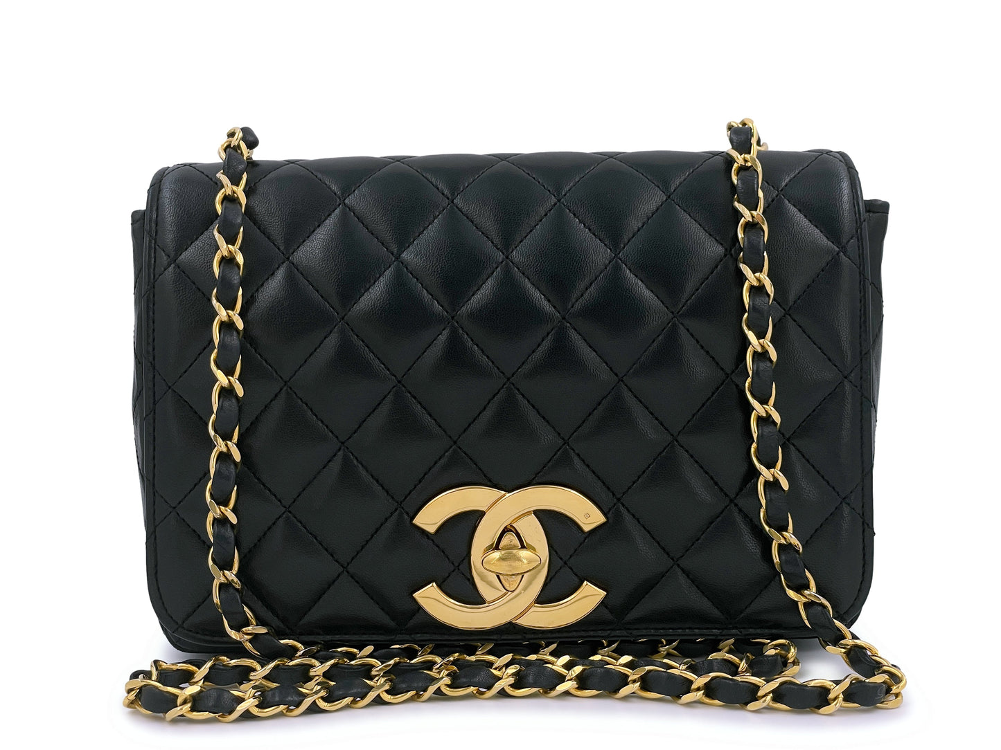 Chanel Vintage Quilted Classic Full Flap Bag 24k GHW Black Lambskin