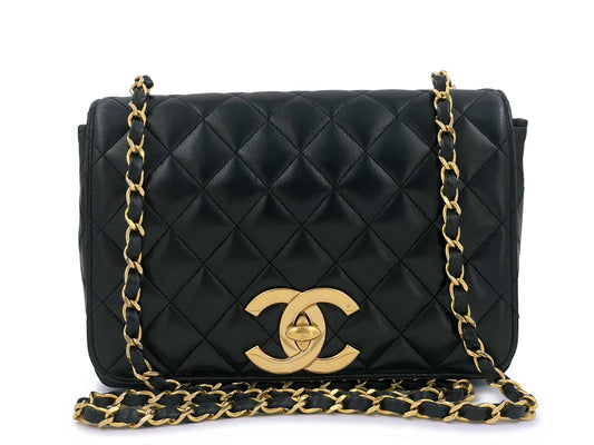 Chanel Vintage Quilted Classic Full Flap Bag 24k GHW Black Lambskin