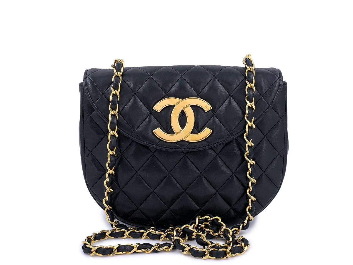 Chanel Vintage Black Round Mini Flap Bag with Oversized CC 24k GHW HWA