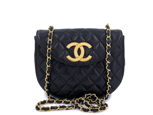Chanel Vintage Black Round Mini Flap Bag with Oversized CC 24k GHW HWA