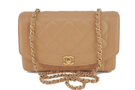Chanel Camel Beige Caviar Vintage Quilted Classic "Diana" Flap Bag NTV