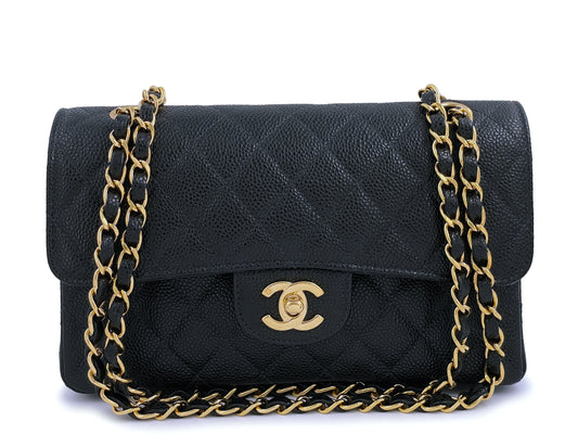 Chanel Vintage 2003 Black Caviar Small Classic Double Flap Bag 24k GHW