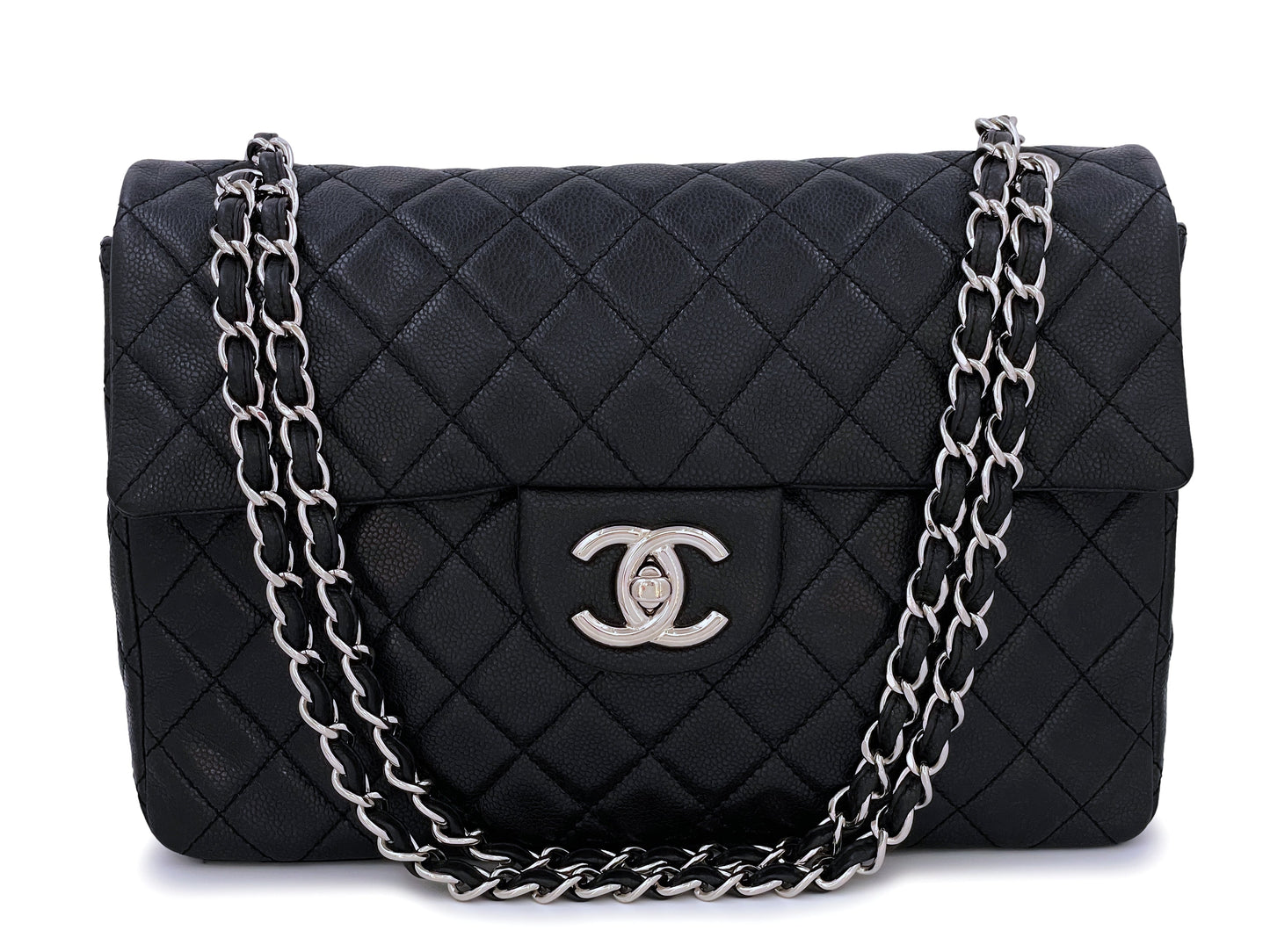 Chanel Black Soft Caviar Maxi Classic Flap Bag SHW Single