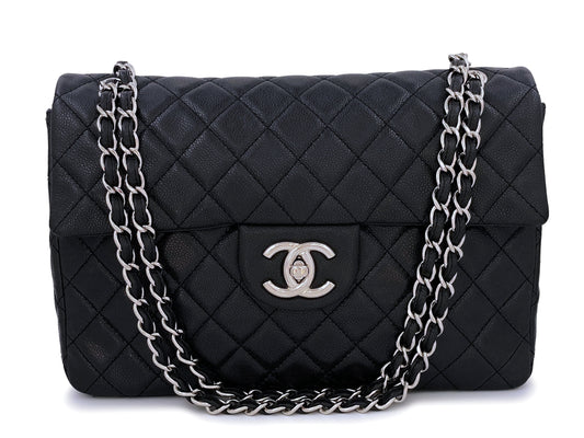 Chanel Black Soft Caviar Maxi Classic Flap Bag SHW Single