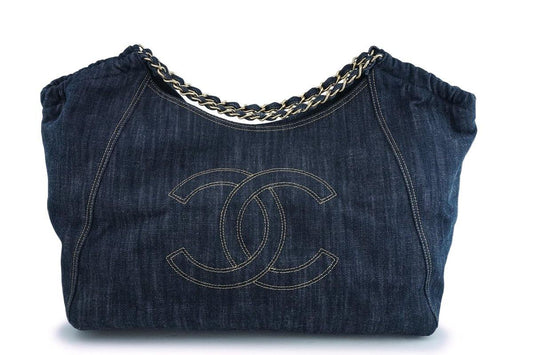 Chanel Dark Blue Denim XL Giant Coco Cabas Tote Bag ZP0