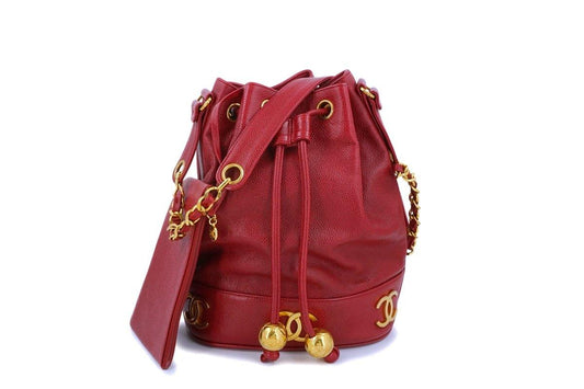 Chanel Vintage Red Caviar Drawstring Bucket Bag 24k GHW