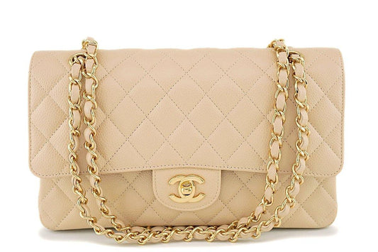 Chanel Beige Clair Caviar Medium Classic Double Flap Bag GHW