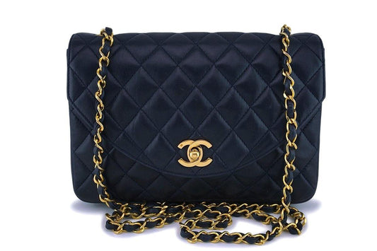 Chanel Vintage Lambskin Navy Blue Curved Flap Bag 24k GHW