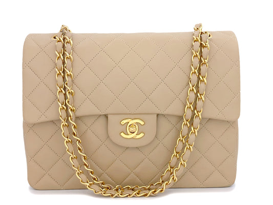 Chanel 1989 Vintage Beige Tall Medium Classic Double Flap Bag 24k GHW