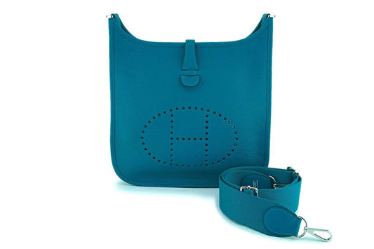 NIB Hermes Blue Green Vert Bosphore Evelyne III PM 29cm Bag PHW