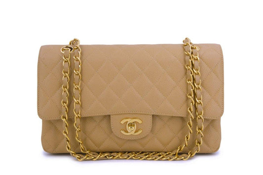 Chanel Vintage Caramel Beige Caviar Medium Classic Flap Bag 24k GHW