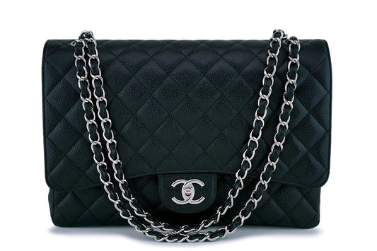 Chanel Black Caviar Maxi Double Flap "Jumbo XL" Bag SHW