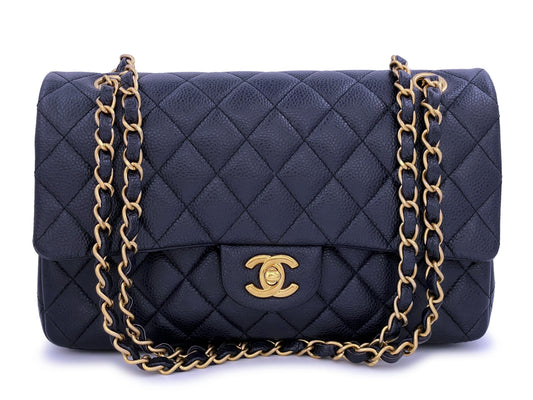 Chanel 16C Navy Blue Caviar Medium Classic Double Flap Bag GHW