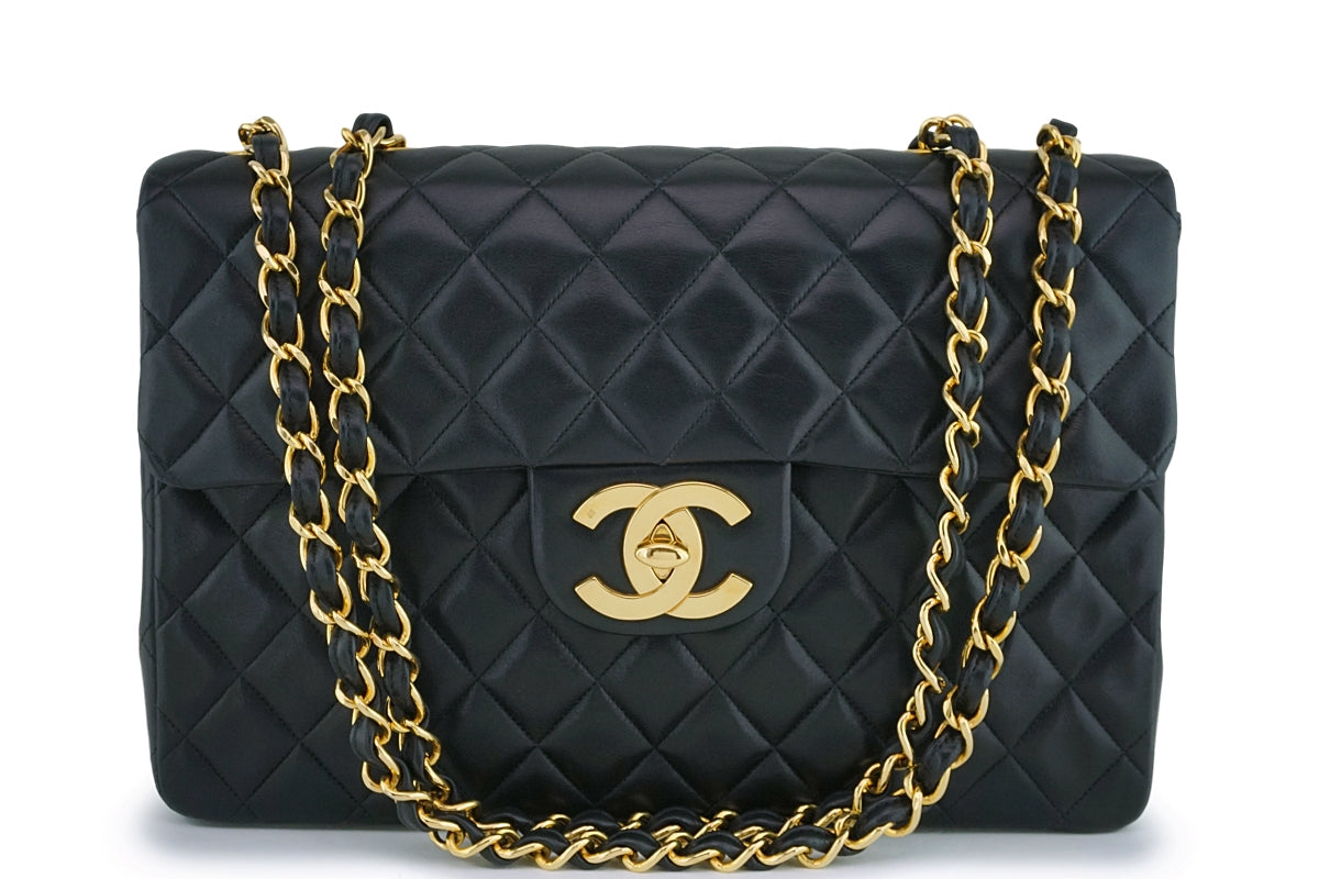Chanel Black Vintage Lambskin Maxi "Jumbo XL" Classic Flap Bag 24k GHW