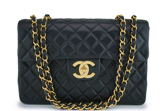 Chanel Black Vintage Lambskin Maxi "Jumbo XL" Classic Flap Bag 24k GHW