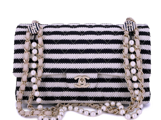 Chanel Beige-Black Coco Sailor Pearls Medium Classic Flap Bag GHW