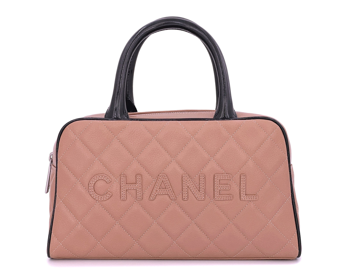 Chanel 2001 Vintage Blush Beige Small Lettered Bowler Bag
