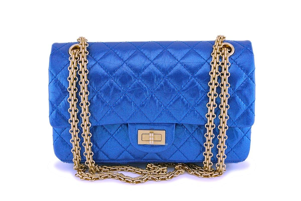 NIB 19A Chanel Iridescent Royal Electric Blue 2.55 225 Small Reissue Flap Bag