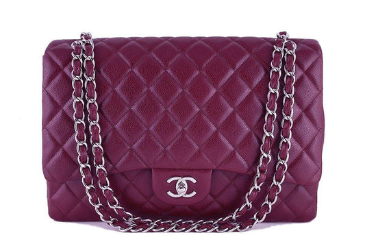 Chanel Dark Red 13in. Caviar Maxi Quilted Classic 2.55 Jumbo XL Flap Bag