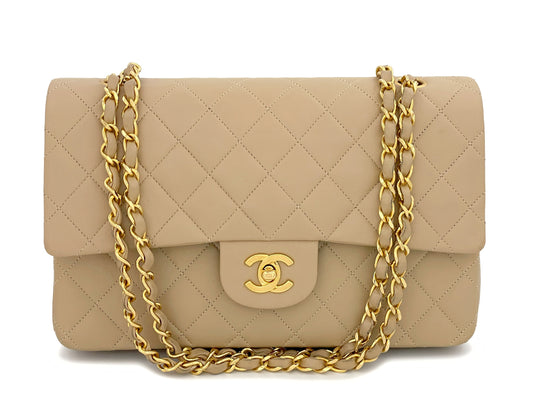 Pristine Chanel 1989 Vintage Beige Medium Classic Double Flap Bag 24k GHW Lambskin