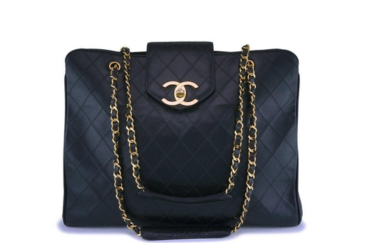 Chanel Vintage Black Weekender Supermodel XL Shopper Tote Bag 24k GHW