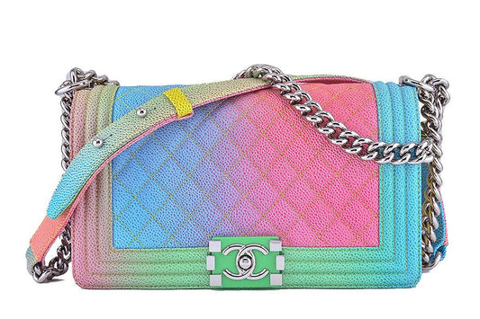 NWT 17C Chanel Boy Cuba Multicolor Rainbow Classic Flap, Medium Caviar Bag F2K