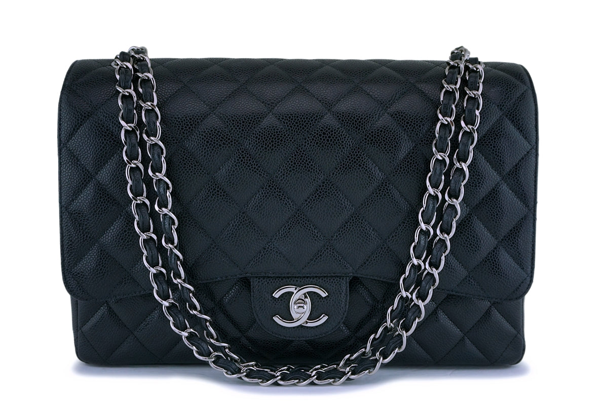 Chanel Black Caviar Maxi Classic Double Flap Bag SHW