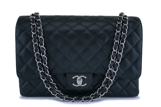 Chanel Black Caviar Maxi Classic Double Flap Bag SHW