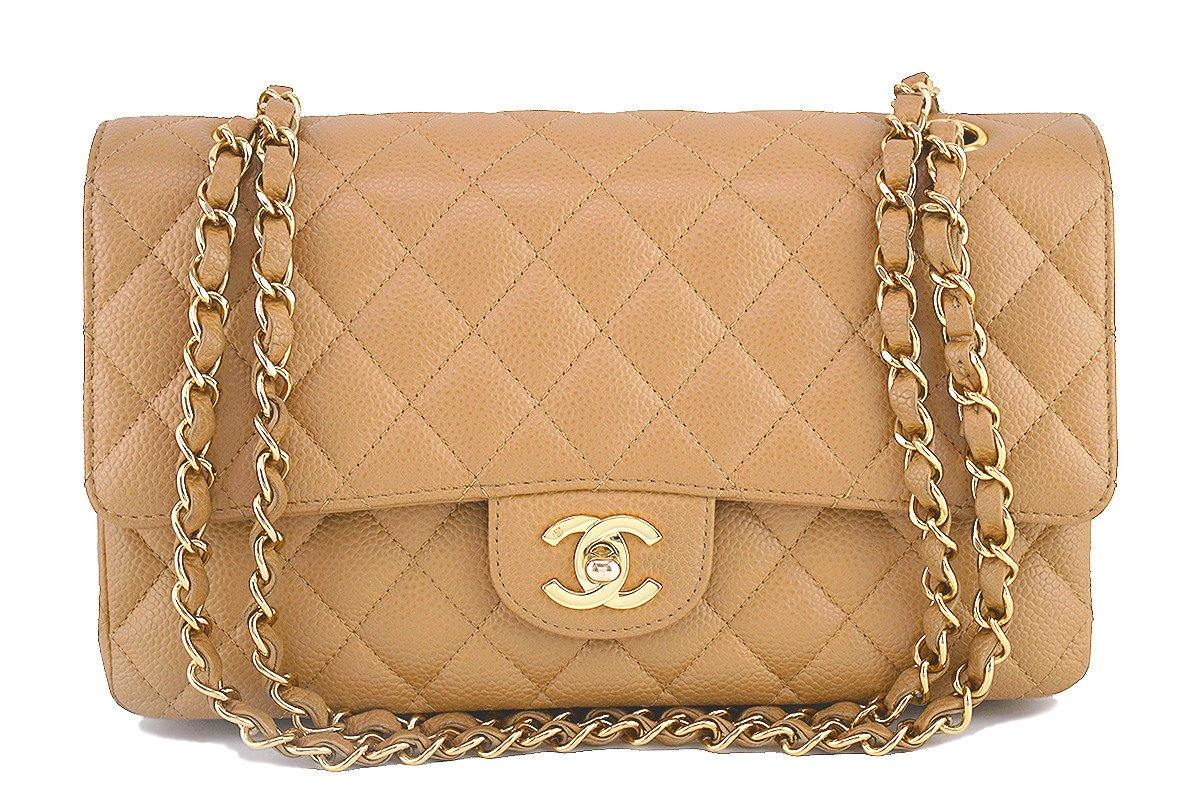 Chanel Camel Beige Caviar Medium Classic 2.55 Double Flap Bag GHW