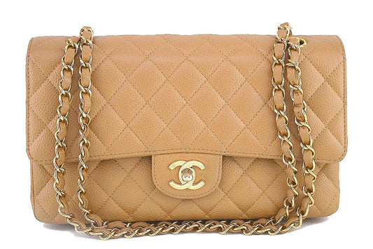 Chanel Camel Beige Caviar Medium Classic 2.55 Double Flap Bag GHW