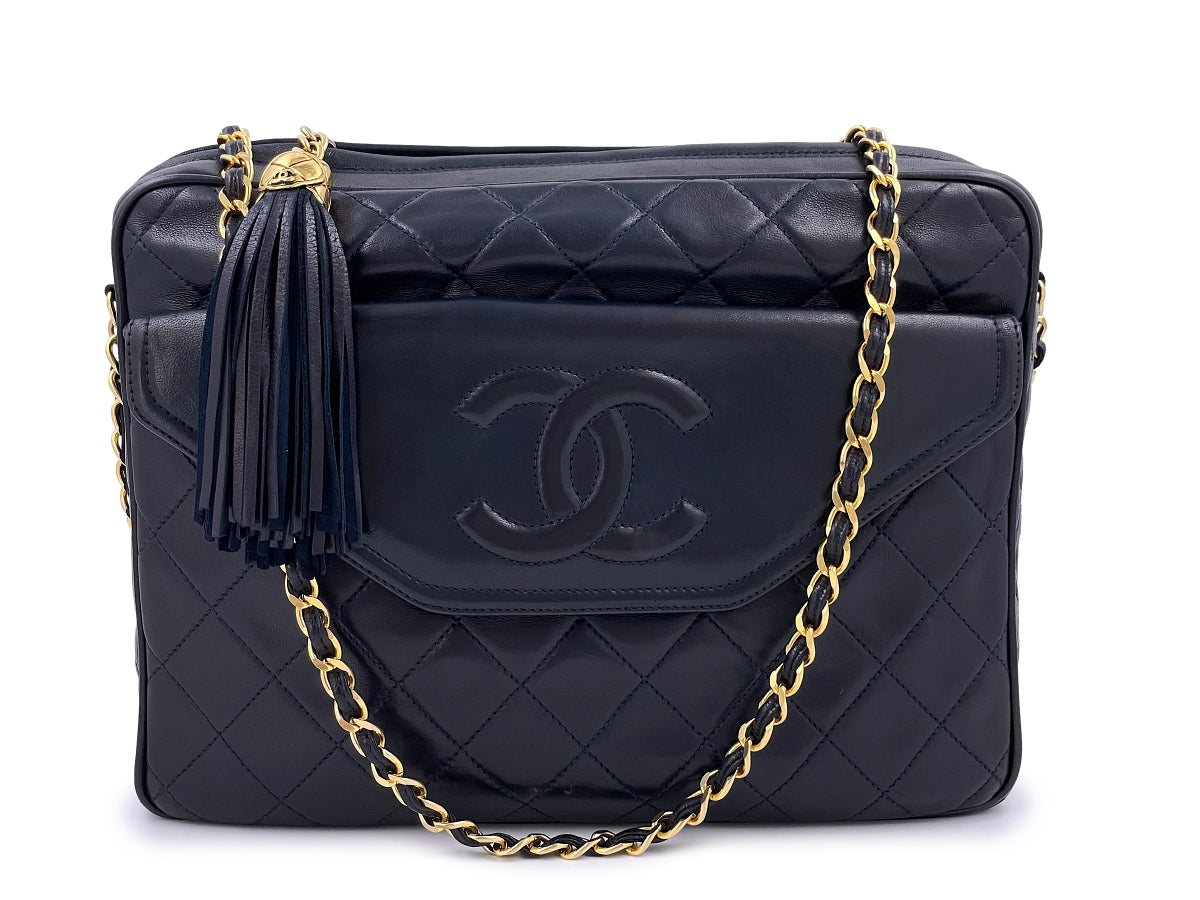Chanel 1991 Vintage Midnight Blue-Black Envelope Flap Classic Camera Case Bag 24k GHW