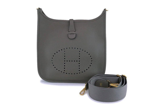 NIB Hermes Taupe Gray Gris Etain Evelyne III PM 29cm Bag GHW AJ2